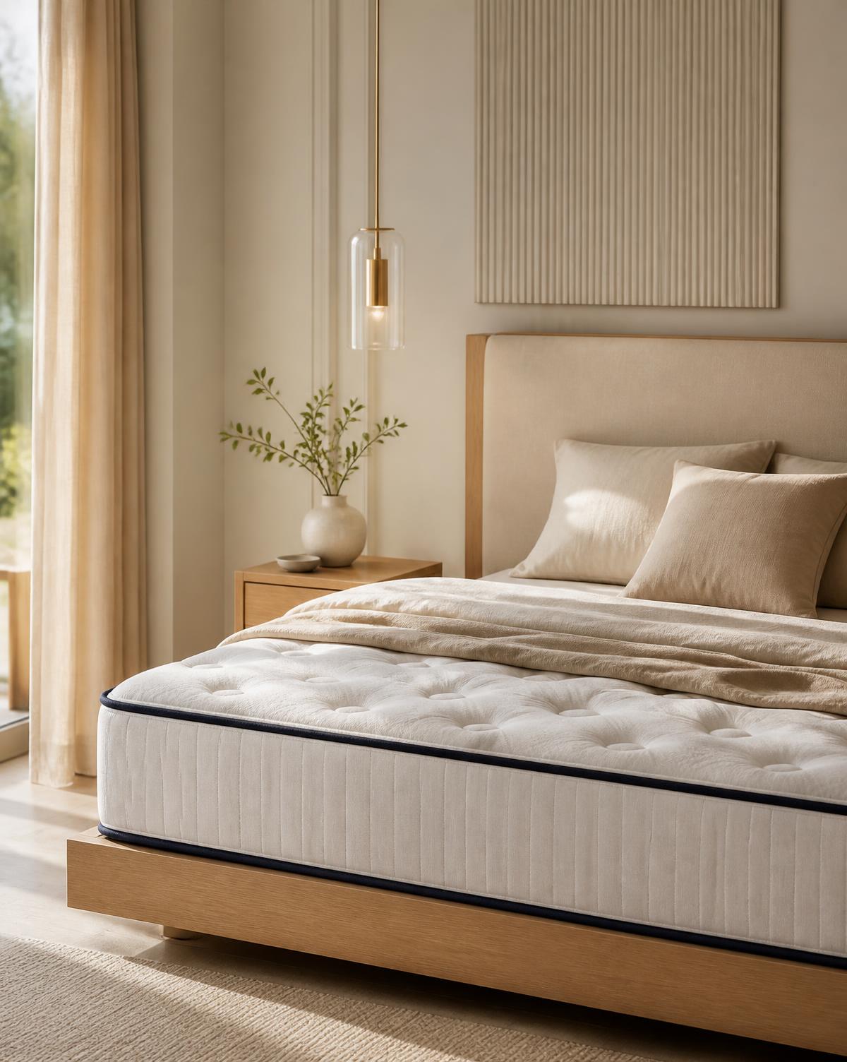 Fibrotech mattress in a bright bedroom